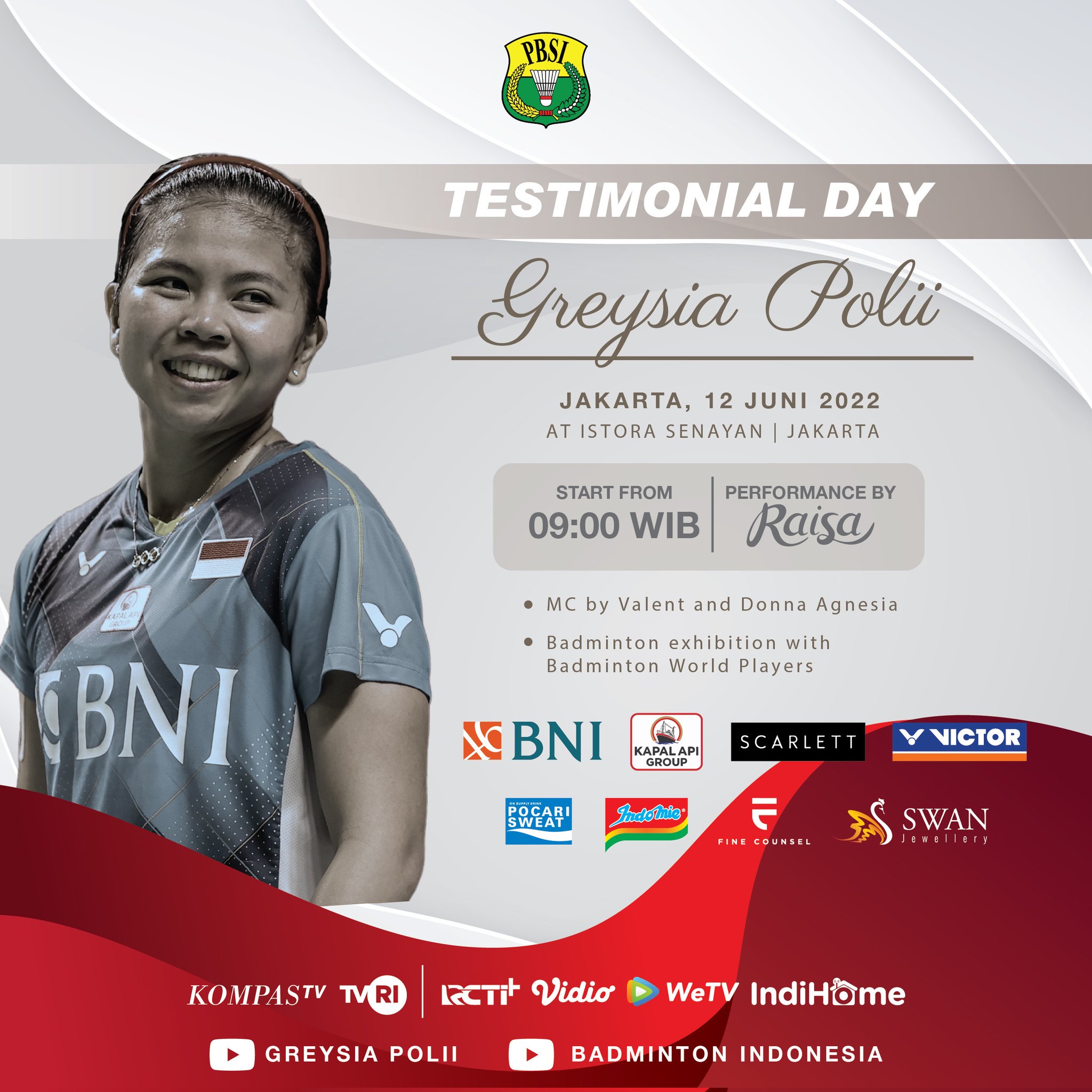 Testimonial Day Greysia Polii: Dibuka Raisa, Diumumkan Jadi ASN oleh Menpora