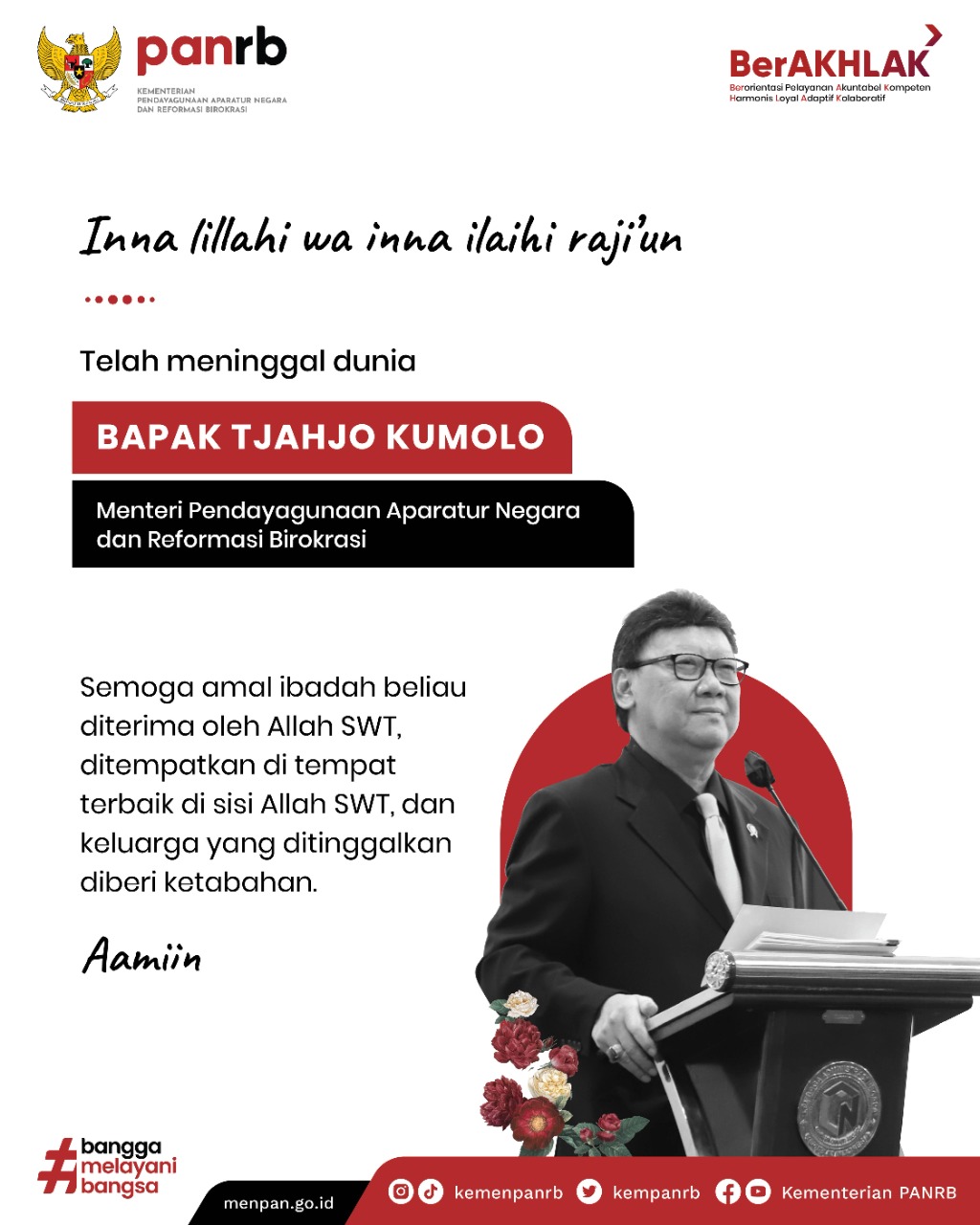 Jokowi Berduka Atas Wafatnya Menteri PAN RB Tjahjo Kumolo