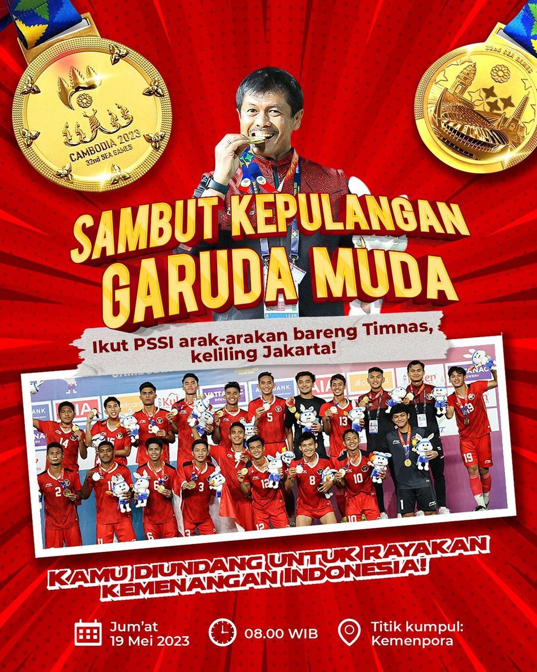 Rute Konvoi Timnas Indonesia U-22 pada Hari Ini Berubah, Start Jam 8 Pagi dari Kemenpora