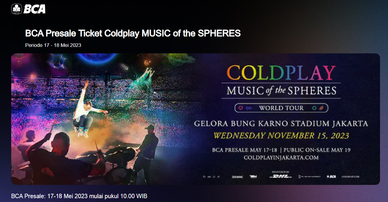 Jadi Official Banking Partner, BCA Pastikan Tidak Down Saat War Tiket Konser Coldplay